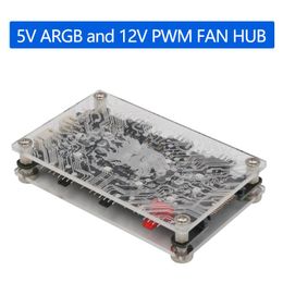 pwm fan controller Canada - Fans & Coolings Version 2 In 1 6-ways 5V ARGB And 12V PWM DC Fan Hub With Acrylic Case Magnetic Standoff For ASUS MSI 3Pin LED Controller