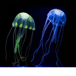 Vente en gros silicone coloré fluorescent fluorescent fluorescent brillant effet de méduses de poisson décoration d'aquarium gelée artificiel poisson