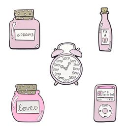 Hot selling cute lovely creative cartoon little pink bottles alarm clock music player pin badge brooch