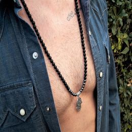 Tailxy Fashion New Men Pendant Neckalce Vintage Design Hand Shape Beaded Necklace Yoga Necklace Jewelry Gift