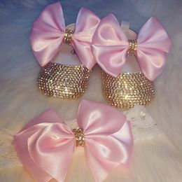 Dollbling Crown Jewellery Personalised Soft Pink Golden Infant Ballerina Baby Girl Newborn Photo Birthday 0-6m Crib Shoes Headband