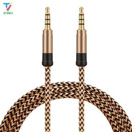 100pcs Unbroken Metal Nylon Round Braiede Audio Cable 1.5M 3.5mm Male Stereo Auxiliary AUX Extension for Mobile phone MP3 Speaker Tablet PC