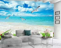 3d Wallpaper Modern Mural 3d Wallpaper Blue Sky and White Clouds Beautiful Waves Romantic Scenery Decorative Silk 3d Mural Wallpaper