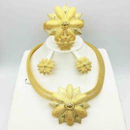 Fashion wedding Dubai Africa Nigeria African Jewellery set gold-color necklace Earrings romantic woman Bridal Jewellery Sets LJ200909