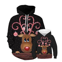 2020 New Autumn And Winter Christmas Digital Print Parent-child Hooded Long Sleeve Sweater European And American Loose Oversized Top