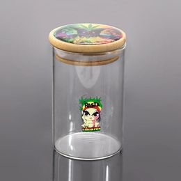 New glass storage tank sealed can tobacco moisturizing wooden glass personality pattern