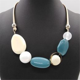 Blue Ceramic Necklaces Geometric Trendy Brown Yellow Fashion Pendant Choker Statement Necklace Women Sweater Chain Jewelry