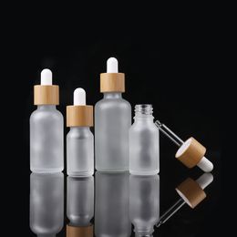 Frosted Glass Essential Oil Jar Pot Bamboo Wood Lid Beauty Tool Skin Care Container Empty Bottle Packaging Container