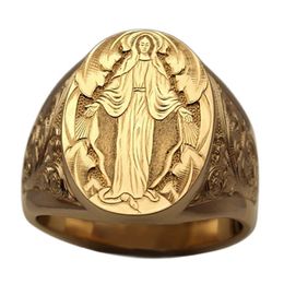 5pcs Vintage Hand Engraved Virgin Mary Religious Ring European and American fashion men's & women's rings G-124