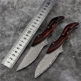 1Pcs New Damascus Mechanical Folding Knife VG10 Damascus Steel Drop Point Blade Rosewood Handle EDC Pocket Knives
