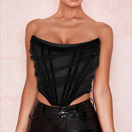 Sleeveless Fashion Strapless Bustier Corset Crop Tops Female Mesh Backless White Women Tops Zipper Summer 2020