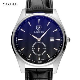 YAZOLE Men's Watch Quartz Analog Leather Strap Thin Business Watches Men Waterproof Auto Date Luminous Hands Wristwatch 306