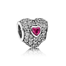 NEW 2018 100% 925 Sterling Silver 1:1 Authentic 791168SRU Heart Silver Charm With Pave-set Cubic Zirconia And Rubies Beaded