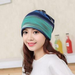 Mooistar #W003 Women Stripe Hat Ruffle Cancer Hat Beanie Scarf Collar Turban Head Wrap Cap