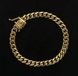 Solid 18k Gold Stainless Steel Mens Thick Heavy Miami Cuban Link Chain Bracelet 8mm-14mm Bracelets Men Punk Curb Double Safety Clasp TEPI