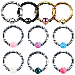 g23 titanium nose ring Australia - 1PC 16g G23 Titanium Nose Rings Opal Captive Bead Rings Nose Piercing Ear Cartilage Rings Earring Piercing Charming Jewelry
