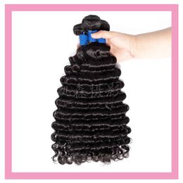 Malaysian Deep Wave 3 Bundles Double Wefts Natural Color Virgin Hair Weaves Three Pieces Deep Curly Pure Colro 95-100g/piece