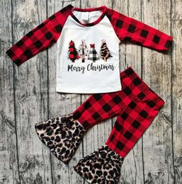 Christmas Halloween Kids Clothing Sets Plaid Toddler Tops Leopard Pants 2pcs Set Long Sleeve Pumpkin Children Outfits Baby Clothing BT5913