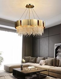 Luxury led crystal chandelier lights designer simple round gold pendant lights modern living room pendant lamps