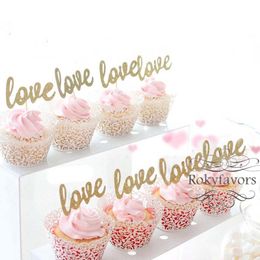 200PCS LOVE Glitter Cupcake Picks Party Supplies Baking Cupcake Picks Ideas Topper LOVE Toothpicks Favours Birthday Decors Supplies