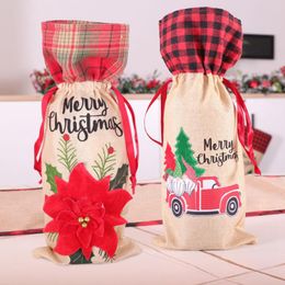 Christmas Red Wine Bottle Cover Linen Wine Set Cover Plaid Champagne Bottle Covers Red Wine Set Size About 37*16cm 2 Designs BT434