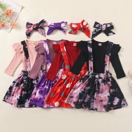 Christmas Kids Clothing Sets Long Sleeve Top + Tie Dye Suspenders Skirts + Headbands 3Pcs/Sets Xmas Clothes Infants Girls Outfits M2732