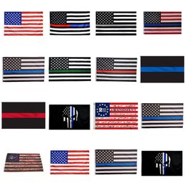 90*150cm BlueLine USA Police Flags 2nd Amendment Vintage American Flag Polyester Thin Blue Line USA Flag CYZ2819
