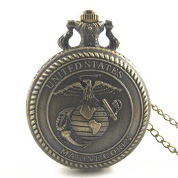 Antique Retro Bronze Mens United States Officers US Marine Corps pendant USA Military USMC Men's Necklace Pocket Watch Pendants Jewelry