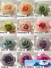 Luxury Oil Colour Silk Rose Heads Artificial Satin Blue Rose Heads 4.2inch for outdoor flower wall wedding decoration