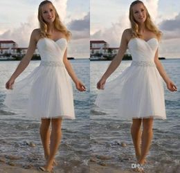 New High Quality Sweetheart Rhinestone Tulle Short Casual Beach A Line Wedding Dresses Bridal Gowns Free Shipping Custom Made Under
