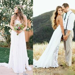 2021 Beach Wedding Dresses Spaghetti Straps Lace Applique Chiffon Custom Made Plus Size Wedding Bridal Gown Vestido de novia