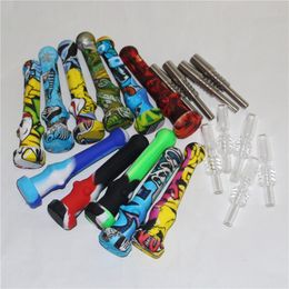 Silicone Nectar Pipe Portable Hookahs Concentrate smoke water pipes with Titanium Tip Quartz Tips Dab Straw Oil Rigs
