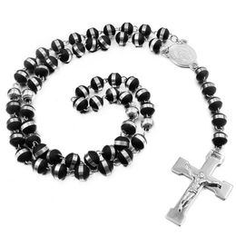 Anniversary cool men beads necklace cross 8mm wide stainless steel for man rosary necklaces,classical religious christian RN100
