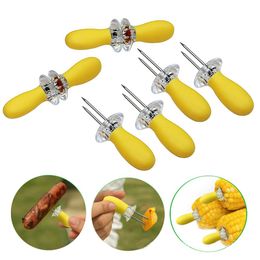 ABS + Stainless Steel Corn Holders Skewers Prongs Jumbo Corn On The Cob Holders Hot Dog Meat Forks Kitchen BBQ Accessories HHB1796