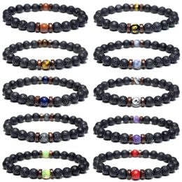 Wooden Wood Spacer 8mm Black Lave Stone Beads Bracelet Volcanic Essential Oil Diffuser Chakras Bracelet friendships Jewellery