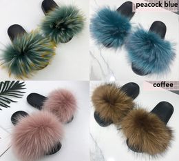 New ins fashion designer stylish casual real fur furry flat sandles slides slippers for women men girls