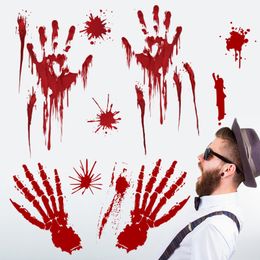 Bloody Handprint Footprint Sticker Halloween Window Clings Wall Decal Floor Clings for Halloween Party Haunted House Decor