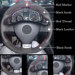 Black Suede DIY Car Steering Wheel Cover for Volkswagen Golf 5 Mk5 GTI VW Golf 5 R32 Passat R GT 2005 car accessories252K