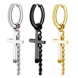 Dangle & Chandelier I-Remiel Anti-allergies Hip-hop Cool Earrings Cross Long Tassel Chain Pendant Round Ear Ring Male Fashion Nightclub Acce