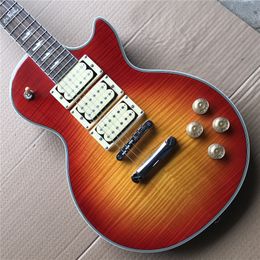 Custom Shop Ace Frehley Budokan Signature Cherry Sunburst Flame Maple Top Electric Guitar Three Pickups, Lightening Bolt Inlay