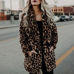 2020 Luxury Faux Fur Coat för Kvinnor Höst Vinter Varm Mode Leopard Konstgjorda Fur Kvinnors Coats Casual Jacket 6Q2347