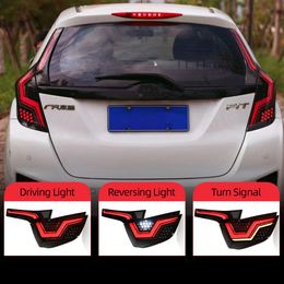 2Pcs Car LED Tail Light Taillight For Honda JAZZ FIT GK5 2014-2018 Rear Fog Lamp + Brake Light + Reverse + Dynamic Turn Signal