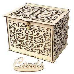 Hollowing out Mr&Ms Card Storage Case Wood Carving Assembly Gift Box Wedding Party Love Heart With Lock Square Container 19 5jma G2