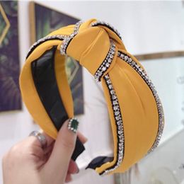 Yellow Crystals Headband for Women Hair Accessories Wide Solid Head Band Adults Headdress Crystals Chains Decorated Hairband