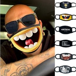 3D Printed Funny Face Mask Double Layers Cotton Breathable Washable Mouth Protection Reusable Mouth Cover for adults Teens Child black