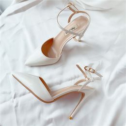 Free shipping Fashion Women Shoes Sexy designer strappy white patent leather point toe slingback stiletto Women's shoes 12cm 10cm 8cm