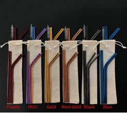 6 Colors Free Combination!! Customized Bag Packing 4+1 Reusable Stainless Steel Drinking Straws Set Metal Straws Set with Cleaning