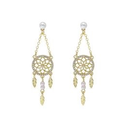 Hollow Dream Catcher Shiny Crystals Drop Dangle Earrings for Women Party Jewellery Korean Hanging Dreamcatcher Jewellery Gift