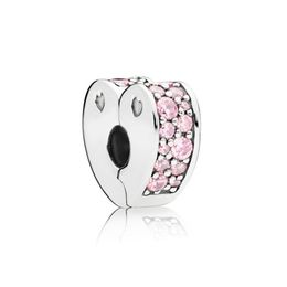 NEW 100% 925 Sterling Silver 1:1 Genuine Gem 797020PCZ PINK ARCS OF LOVE SPACER CLIP Fit DIY Bracelet Original Women Wedding Gift