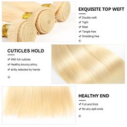 Bleach Blonde Color 613 Hair Extensions Peruvian Indian Malaysian Straight Remy Human Hair Weaves Bundles Color